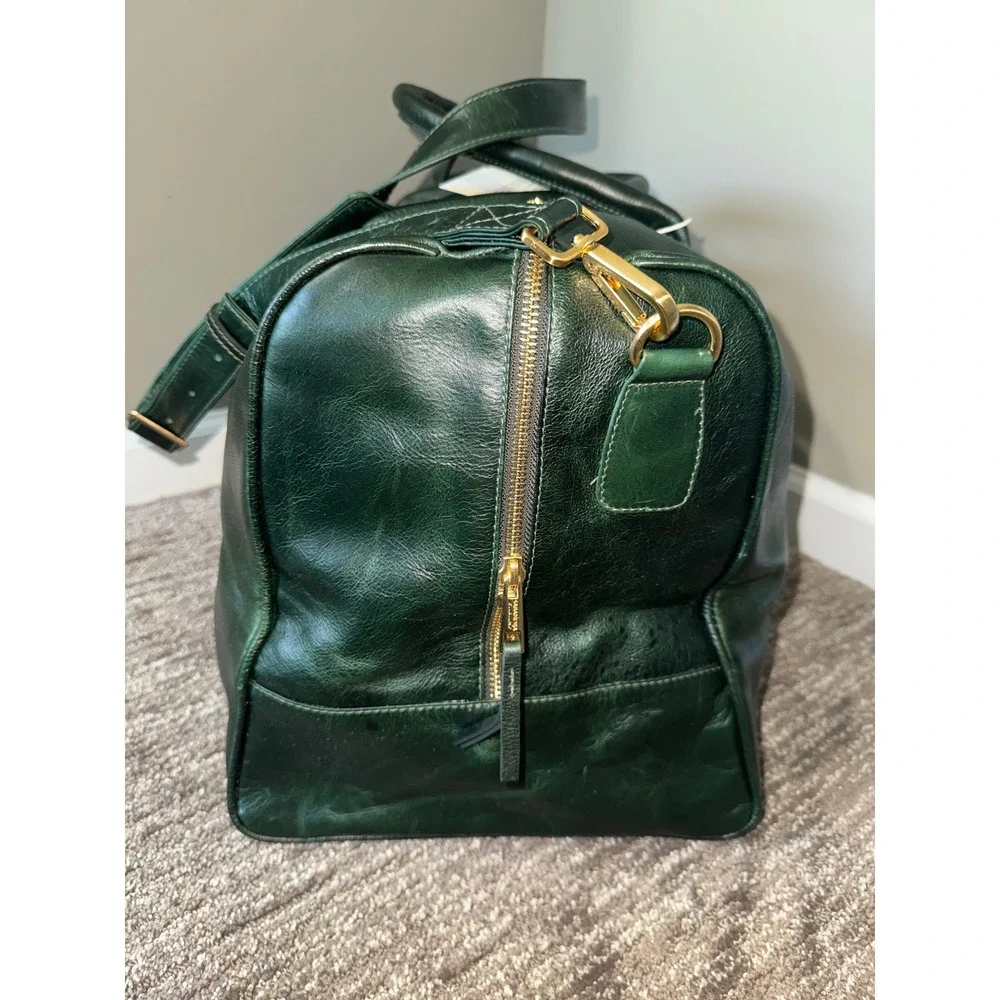 Sabandija Leather Hunter Green Weekender Duffle Tote Bag Phone Holder Set Lux